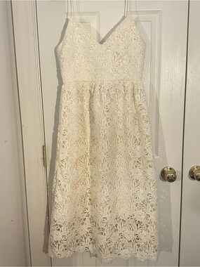 SAYLOR Cream Floral Lace Midi Dress with Spaghetti Straps